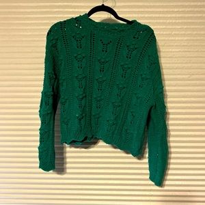EUc Open crochet Knit Kelly green crop Sweater large